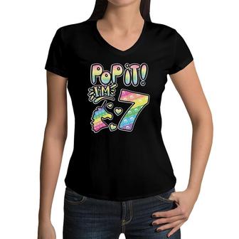 Kids Pop It 7Th Birthday Girls Boys 7 Years Old Fidget Women V-Neck T-Shirt | Mazezy