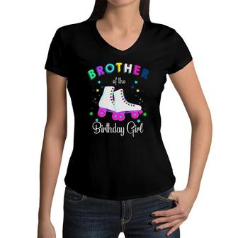 Let's Roll Brother Of The Birthday Girl Roller Skates Women V-Neck T-Shirt | Mazezy