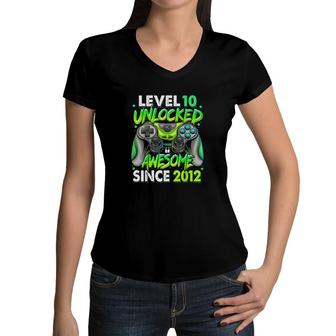 Level 10 Unlocked Awesome Since 2012 10th Birthday Gaming Women V-Neck T-Shirt - Seseable