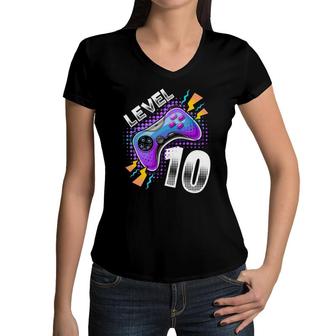 Level 10 Video Game Controller 10Th Birthday Gamer Boys Women V-Neck T-Shirt | Mazezy
