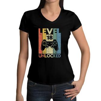 Level 18 Unlocked Boys 18th Birthday 18 Year Old Gamer Boys Women V-Neck T-Shirt - Seseable