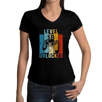 Level 18 Unlocked Video Gamer 18 Year Old 18th Birthday Gift Great Women V-Neck T-Shirt - Seseable