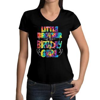Little Brother Of The Birthday Girl Matching Family Tie Dye Women V-Neck T-Shirt | Mazezy