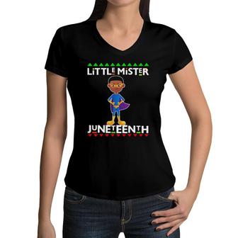 Little Mister Juneteenth Kids Black Boy Toddler Baby Boys Women V-Neck T-Shirt | Mazezy