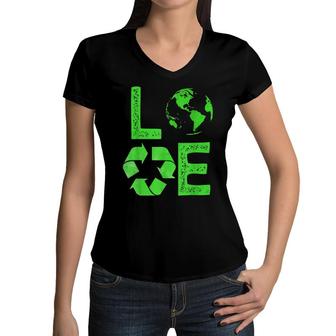 Love Earth Day 90S Planet Vintage Recycling Kids Or Teacher Women V-Neck T-Shirt - Seseable