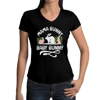 Mama Bunny Baby Bunny Happy Easter Pregnancy Announcement Women V-Neck T-Shirt - Seseable