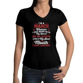 March Girl Born With Heart On Sleeve Women V-Neck T-Shirt | Mazezy
