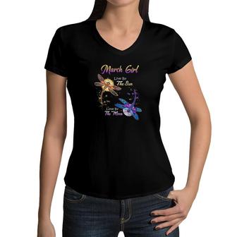 March Girl Live By The Sun Love By Moon Women V-Neck T-Shirt | Mazezy