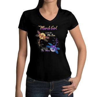 March Girl Lover Moon Dragonfly Funny Birthday Gift Women V-Neck T-Shirt | Mazezy