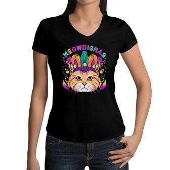 Mardi Gras Cat Meowdigras Kids Teen Girls Parade Costume Women V-Neck T-Shirt | Mazezy