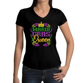 Mardi Gras Queen Parade Costume Party Girls Gift Mardi Gras Women V-Neck T-Shirt | Mazezy