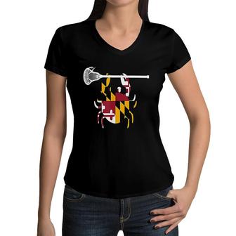 Maryland Crab Lacrosse Boys Women V-Neck T-Shirt | Mazezy