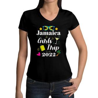 Matching Bachelorette Jamaica Girls Trip 2022 Ver2 Women V-Neck T-Shirt | Mazezy