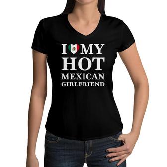 Mens Mens I Love My Hot Mexican Girlfriend Mexican Tee Women V-Neck T-Shirt | Mazezy