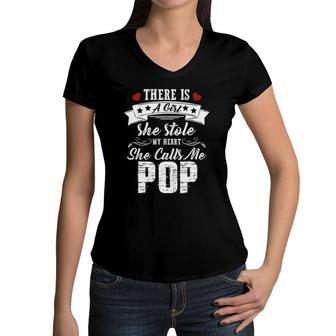 Mens There Is A Girl She Stole My Heart She Calls Me Pop Women V-Neck T-Shirt | Mazezy