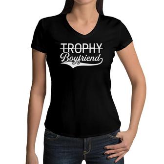 Mens Trophy Boyfriend Boyfriend Women V-Neck T-Shirt | Mazezy