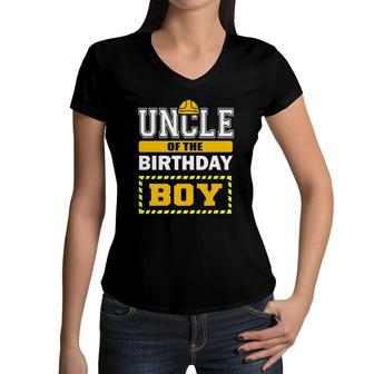 Mens Uncle Of The Birthday Boy Construction Worker Party Women V-Neck T-Shirt | Mazezy
