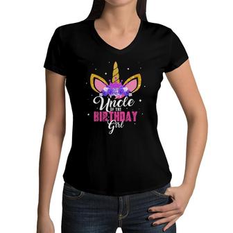 Mens Uncle Of The Birthday Girl Unicorn Birthday Princess Women V-Neck T-Shirt | Mazezy