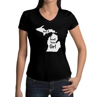 Michigan Just A Small Town Girl Women V-Neck T-Shirt | Mazezy