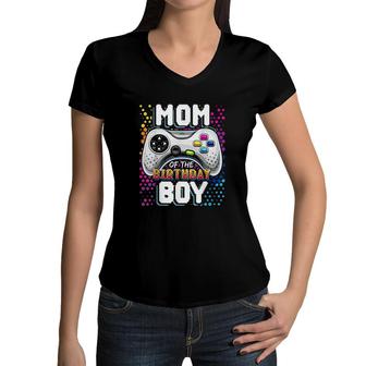 Mom Boy Matching Video Gamer Birthday Party Mothers Day Women V-Neck T-Shirt - Seseable