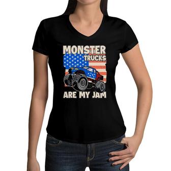 Monster Trucks Are My Jam For Men Womens And Boys Kids Women V-Neck T-Shirt | Mazezy