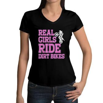 Motorcycle Motocross Girl Dirt Bike Women V-Neck T-Shirt | Mazezy