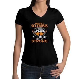 Multiple Sclerosis Awareness Orange Ribbon Women Kid Gift Women V-Neck T-Shirt | Mazezy