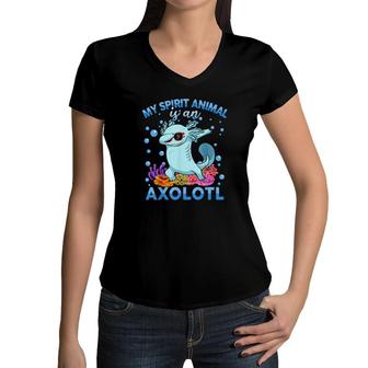My Spirit Animal Is An Axolotl Kid Boy Dabbing Axolotl Women V-Neck T-Shirt | Mazezy