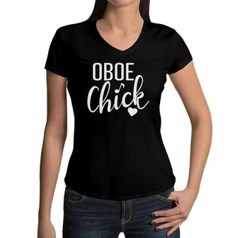Oboe Chick Cute Gift For Women Band Orchestra Girls Women V-Neck T-Shirt | Mazezy
