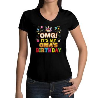 Omg It's My Oma Birthday Happy Gift Vintage Perfect Kid Women V-Neck T-Shirt | Mazezy