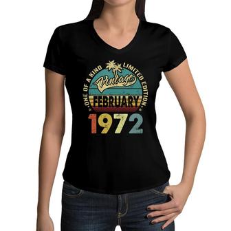 One Of A Kind Awesome Vintage February 1972 50Th Birthday Gift Women V-Neck T-Shirt - Seseable
