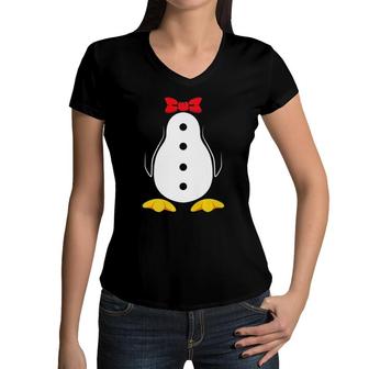 Penguin Costume Tuxedo Halloween Gift For Boys Girls Premium Women V-Neck T-Shirt | Mazezy