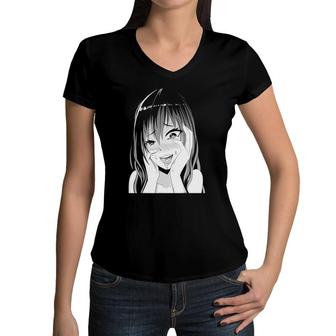 Perfect Pretty And Shy Japanese Manga Girl Women V-Neck T-Shirt | Mazezy