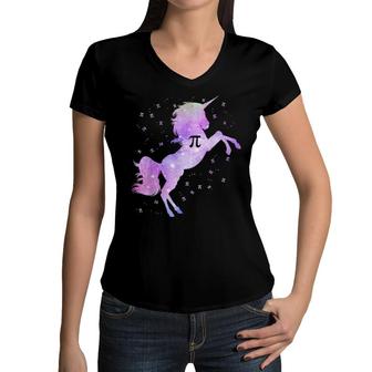 Pi Day Space Unicorn Math Symbol Pi 314 Unicorns Girl Women V-Neck T-Shirt | Mazezy CA