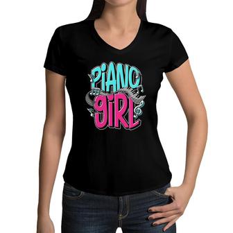 Pianist Women Girls Gift Idea Classical Music Piano Women V-Neck T-Shirt | Mazezy