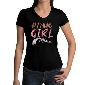 Piano Girl Musician Piano Player Women Gift Idea Piano Women V-Neck T-Shirt | Mazezy