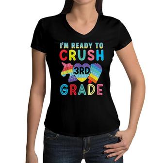 Pop It I'm Ready To Crush 3Rd Grade Back To School Kid Women V-Neck T-Shirt | Mazezy
