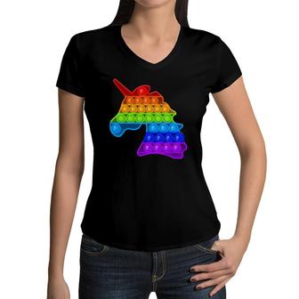 Pop It Unicorn Rainbow Fidget Toy For Girls Women V-Neck T-Shirt | Mazezy