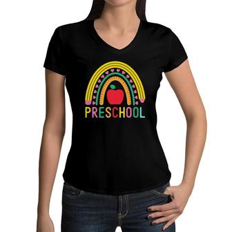 Preschool Rainbow Girls Boys Teachers Kids Team Pre K Squad Women V-Neck T-Shirt | Mazezy