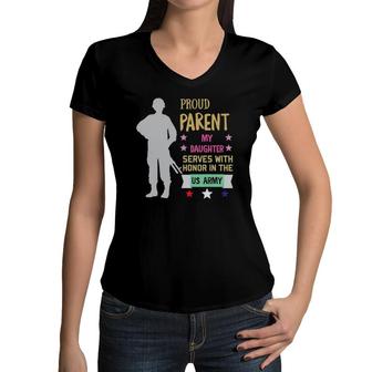 Proud Parent Of Soldier My Girl Is A Soldier Military Family Women V-Neck T-Shirt | Mazezy