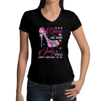 Queens Are Born In July 1966 Queens 55Th Birthday For Girl Women V-Neck T-Shirt | Mazezy