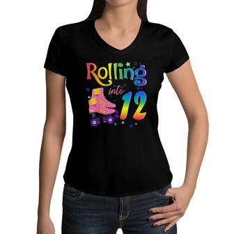Rolling Into 12 Years Old Girl 12Th Birthday Roller Skate Women V-Neck T-Shirt | Mazezy