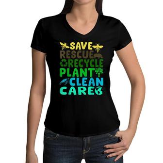 Save Bees Rescue Animals Recycle Plastic Earth Day Planet Women V-Neck T-Shirt - Seseable