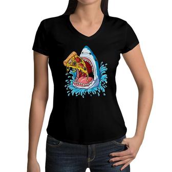 Shark Eating Pizza Kids Boys Food Lovers Jawsome Tee Women V-Neck T-Shirt | Mazezy DE