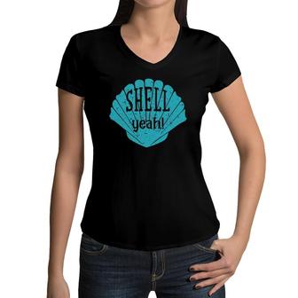 Shell Yeah Womens Funny Beachfor Men Kids Women V-Neck T-Shirt | Mazezy
