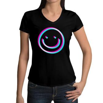 Smile Emoticon Emo Egirl Eboy Smiling Grunge Aesthetic Art Premium Women V-Neck T-Shirt | Mazezy