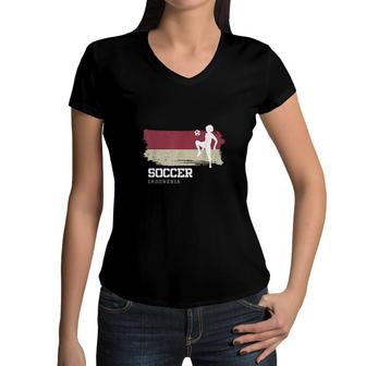 Soccer Indonesia Flag Football Womens Soccer Girls Women V-Neck T-Shirt | Mazezy