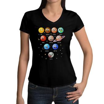 Solar System Planets Sun Space Funny Science Teacher Kids Women V-Neck T-Shirt | Mazezy