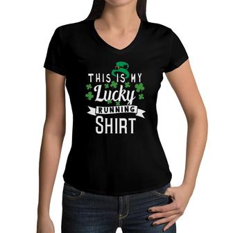 St Patrick's Day Running For Men Women And Kids Lucky Women V-Neck T-Shirt | Mazezy