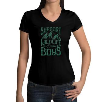 Support Wildlife Raise Boys Women V-Neck T-Shirt | Mazezy